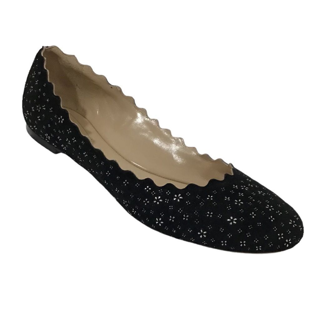 Chloé Black Leather Loafer Suede Ballet Flat Shoes Size 41